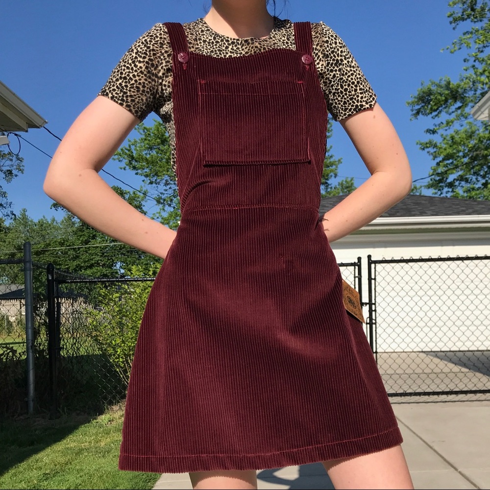 Maroon Corduroy Overall Dress